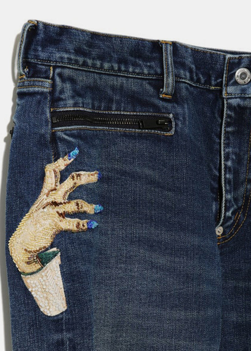 UNDERCOVER Indigo Bead Embroidered Denim Jeans - NOBLEMARS