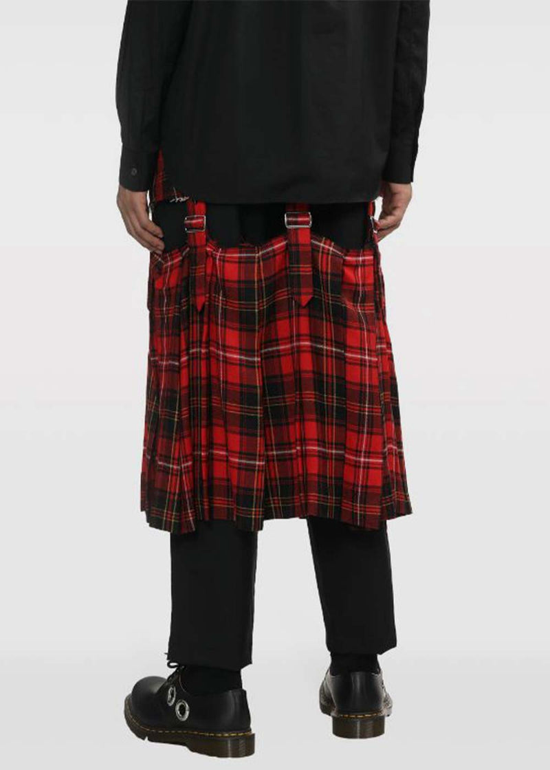 BLACK COMME DES GARçONS Red/Black Tartan Pleated Midi Skirt - NOBLEMARS