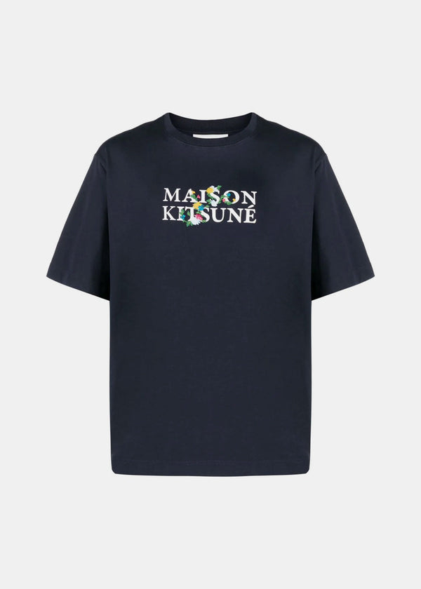 MAISON KITSUNé Navy Flower Print Logo T-Shirt - NOBLEMARS