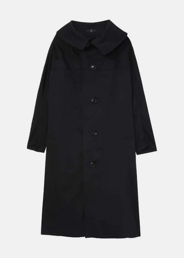 Y'S Black Long-Collar Cotton Single-Breasted Coat - NOBLEMARS