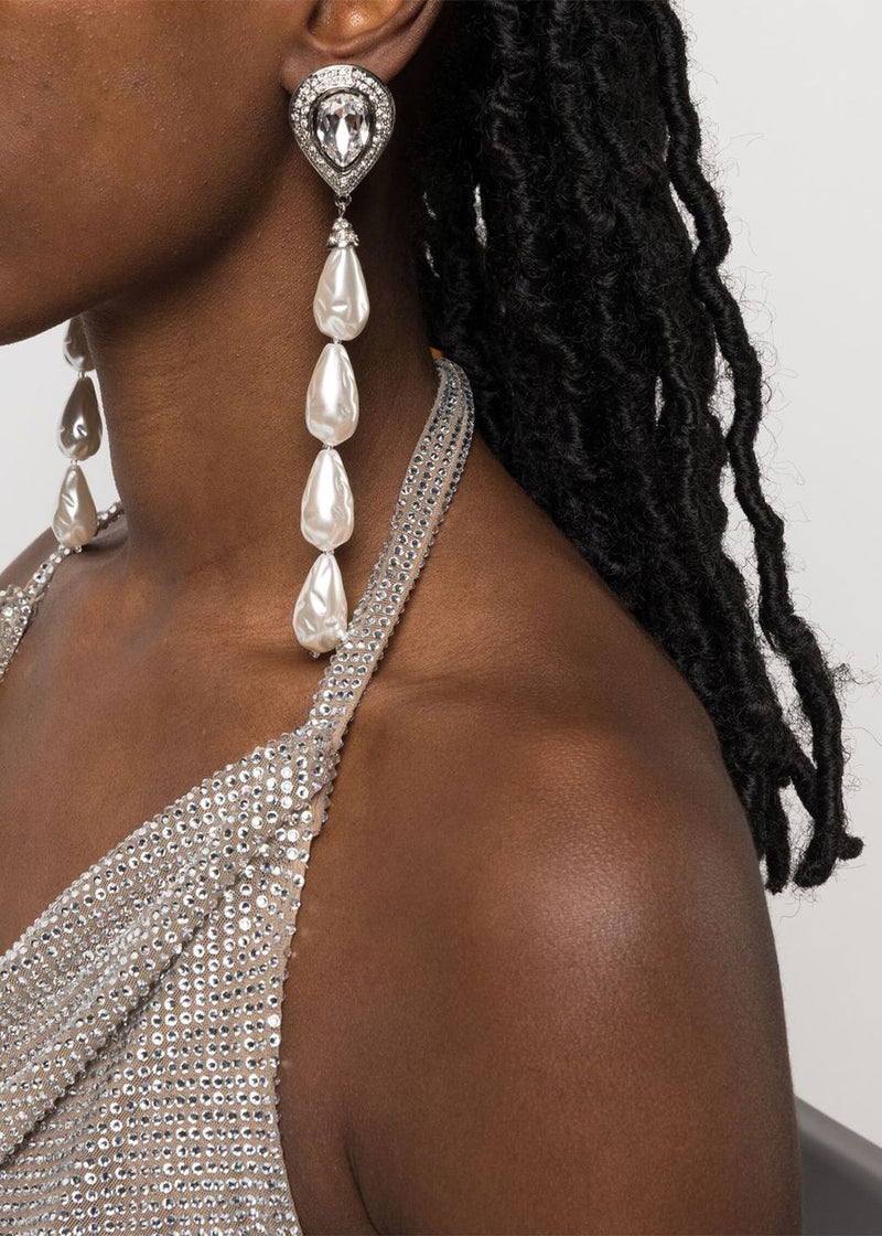 Alessandra Rich Crystal Pearl Drop Earrings - NOBLEMARS