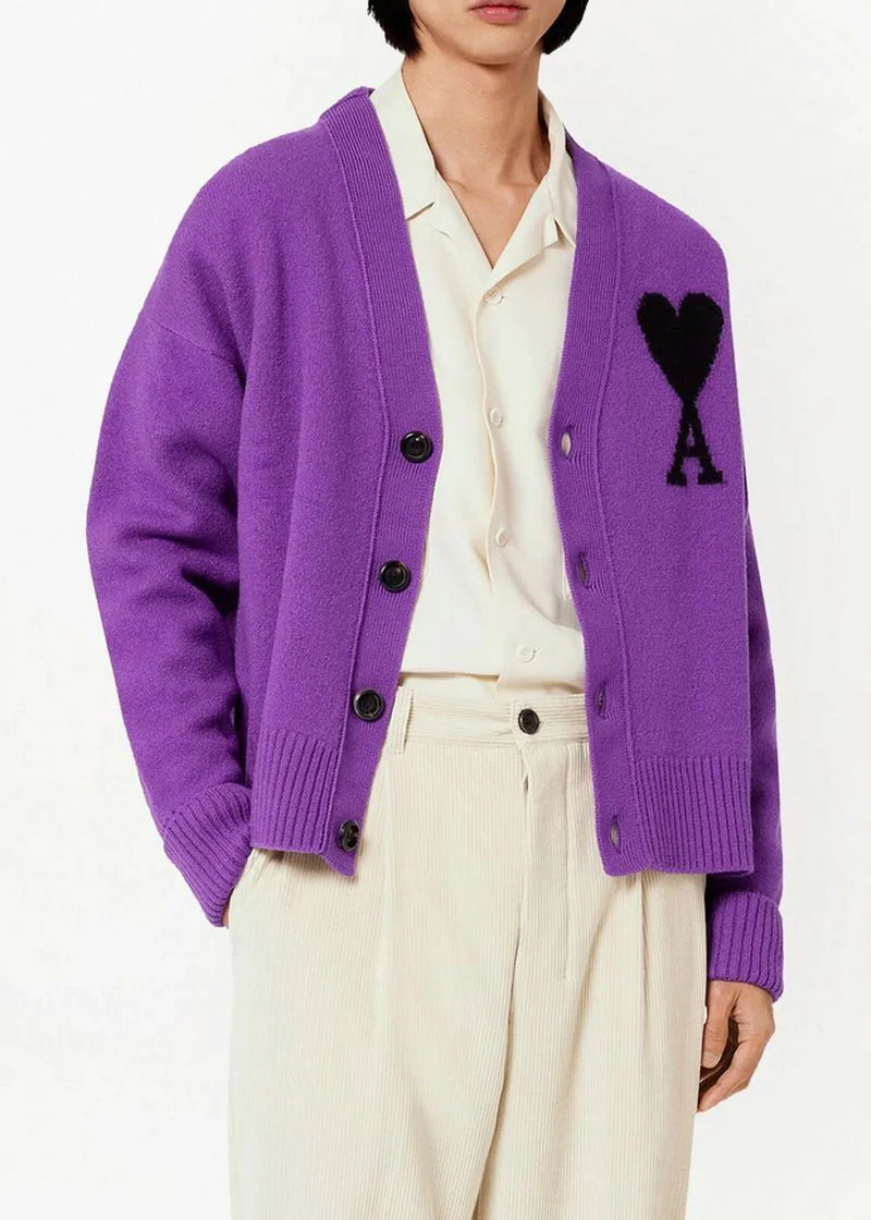 AMI Alexandre Mattiussi Purple Ami De Coeur Cardigan - NOBLEMARS