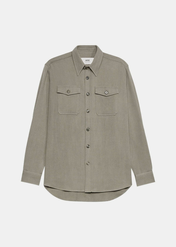 AMI Alexandre Mattiussi Grey Pointed-Collar Shirt Jacket