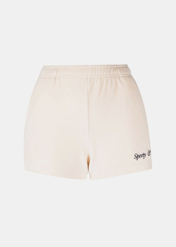 Sporty & Rich Cream Logo Embroidered Shorts