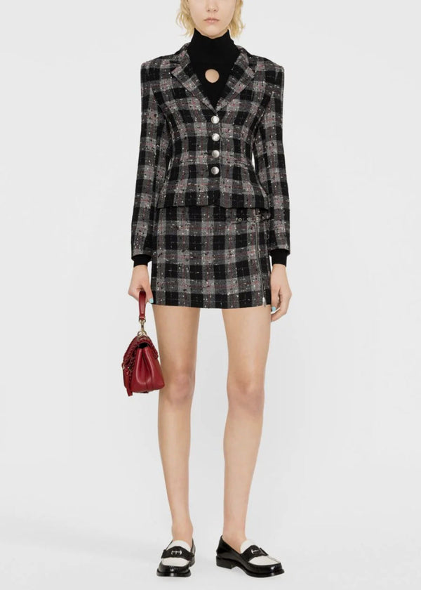 Alessandra Rich Black Checked Lurex Mini Skirt - NOBLEMARS