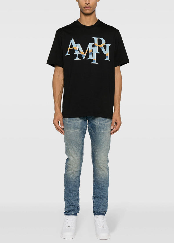 AMIRI Black/Multicolor Amiri Staggered Logo T-Shirt - NOBLEMARS