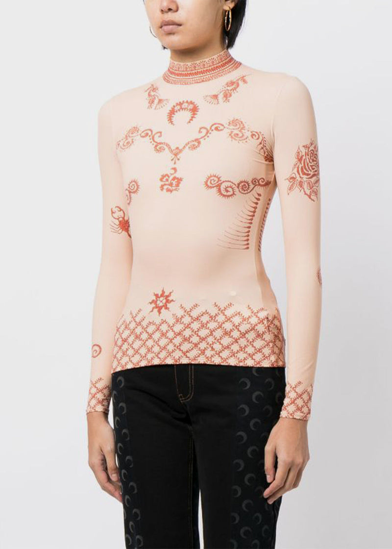 MARINE SERRE Pink Regenerated Henna Print Second Skin Top - NOBLEMARS