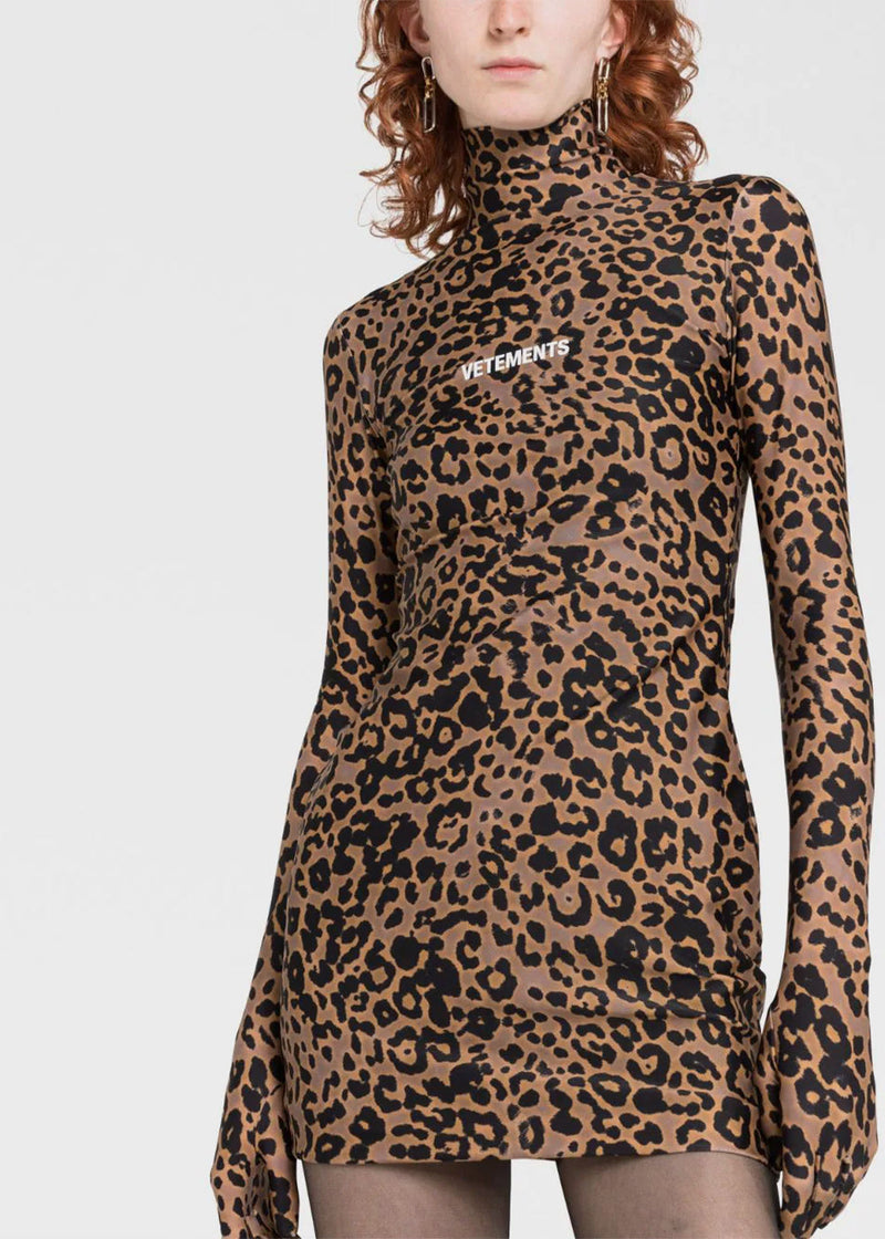 VETEMENTS Leopard-Print Gloved Mini Dress - NOBLEMARS