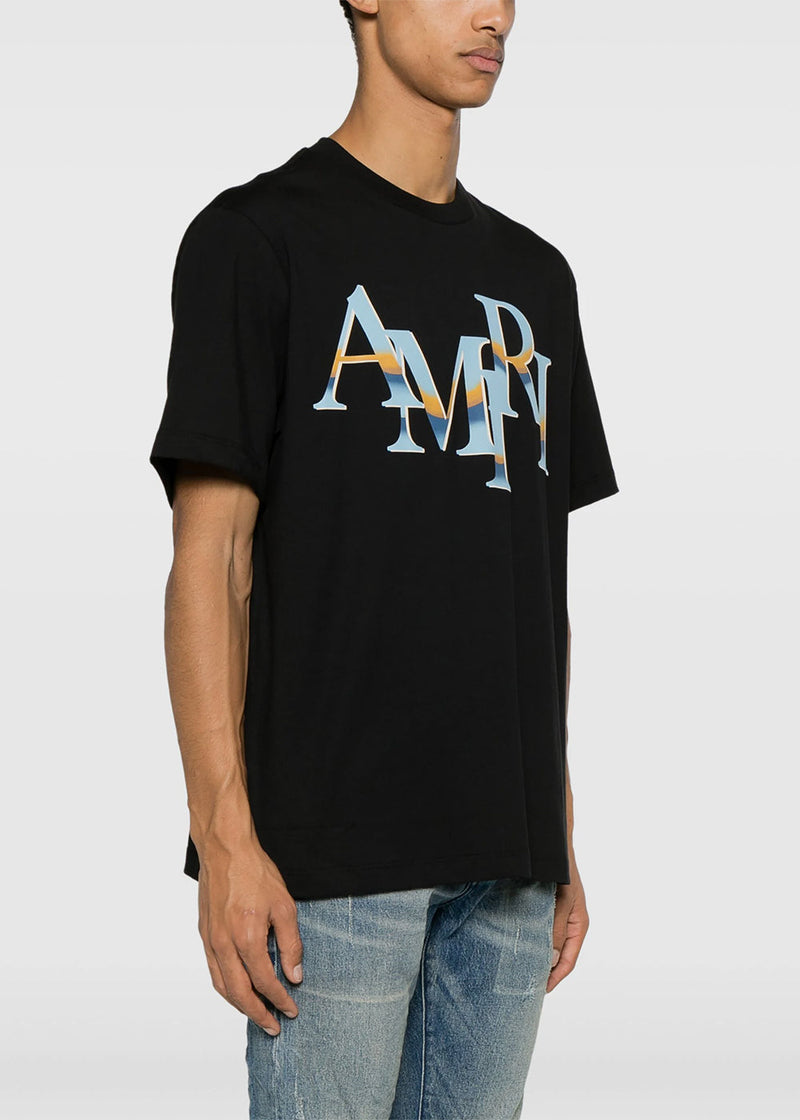 AMIRI Black/Multicolor Amiri Staggered Logo T-Shirt - NOBLEMARS