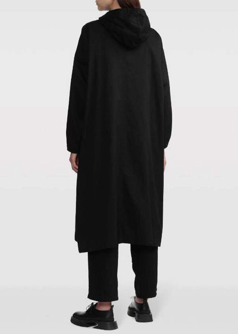 Y'S Black Coat Dress With Hoodie - NOBLEMARS