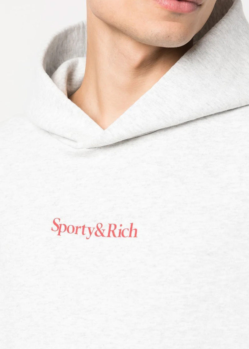 Sporty & Rich Grey New Health Logo-Print Hoodie - NOBLEMARS