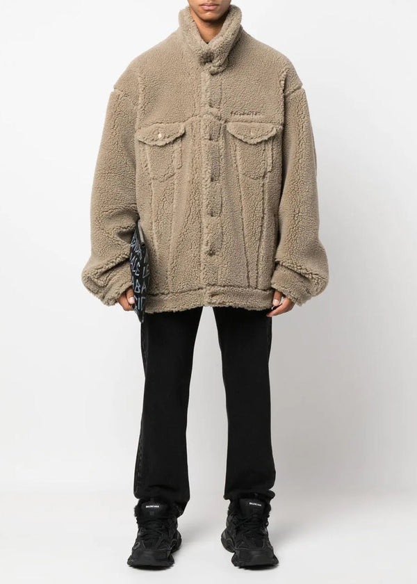 Balenciaga Beige Oversized Fleece Jacket - NOBLEMARS