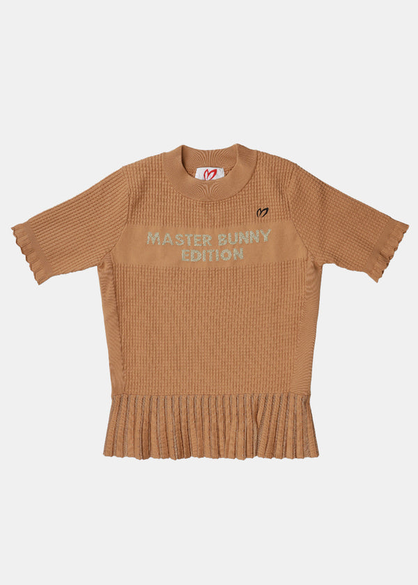 Master Bunny Edition Brown Pintuck Pattern Jacquard Mock Neck Knit Pullover - NOBLEMARS