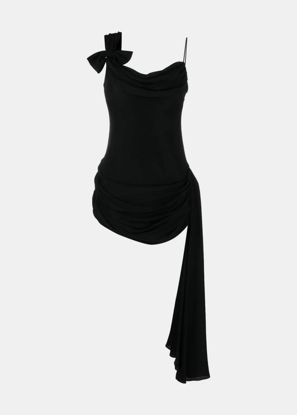Alessandra Rich Black Silk Draped Mini Dress With Bow