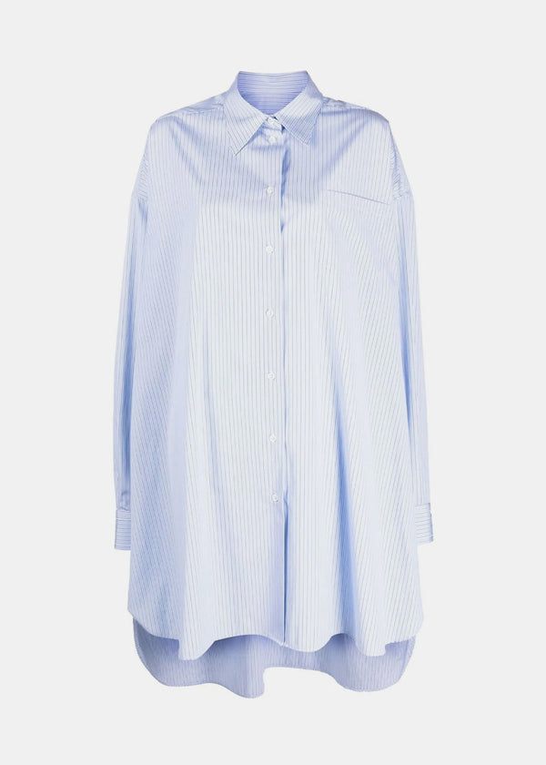 MAISON MARGIELA White & Blue Pinstriped Poplin Shirt - NOBLEMARS
