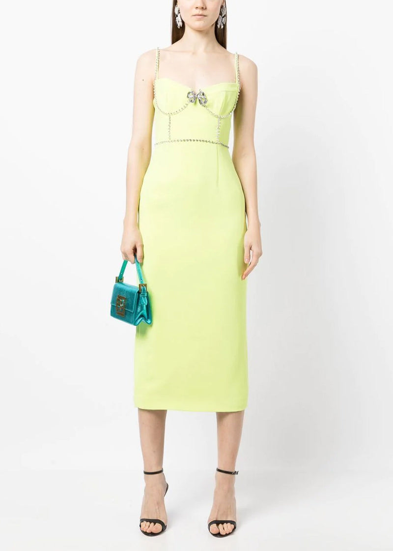 Self-Portrait Lime Crepe Bow Midi Dress - NOBLEMARS