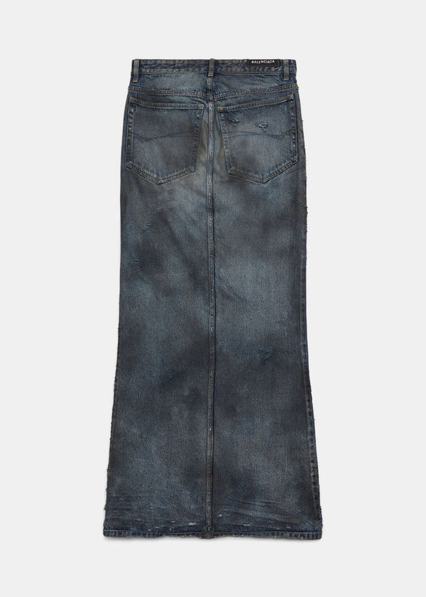 Balenciaga Dirty Blue Faded Maxi Denim Skirt - NOBLEMARS