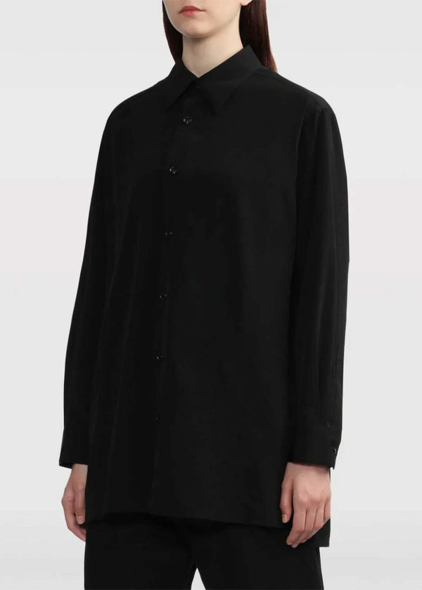 Y'S Black Straight-Point Collar Button-Down Shirt - NOBLEMARS