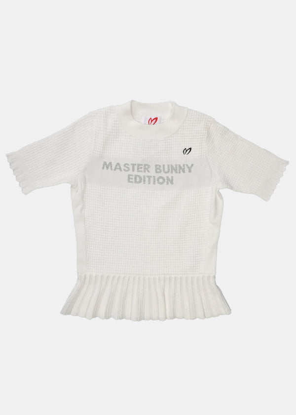 Master Bunny Edition White Pintuck Pattern Jacquard Mock Neck Knit Pullover - NOBLEMARS
