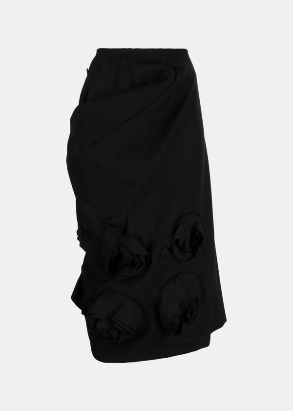 COMME DES GARçONS COMME DES GARçONS Black Floral Appliqué Ruched Midi Skirt - NOBLEMARS