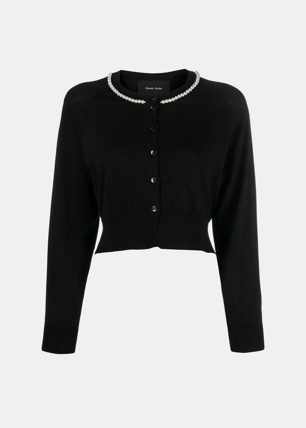 Simone Rocha Black Long Sleeve Fitted Cropped Cardigan - NOBLEMARS