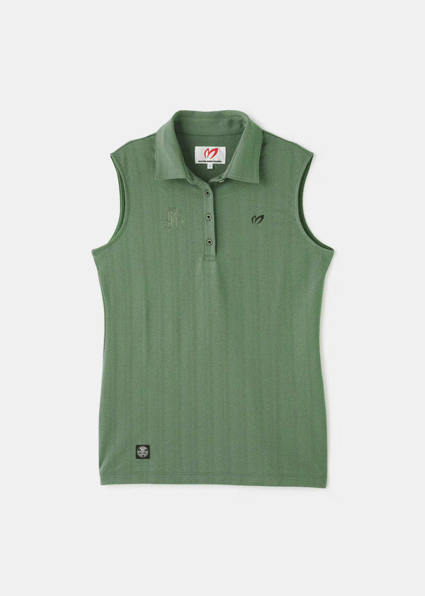 MASTER BUNNY EDITION Khaki Ecopet Stretch Tuck Jacquard Sleeveless Polo Shirt - NOBLEMARS