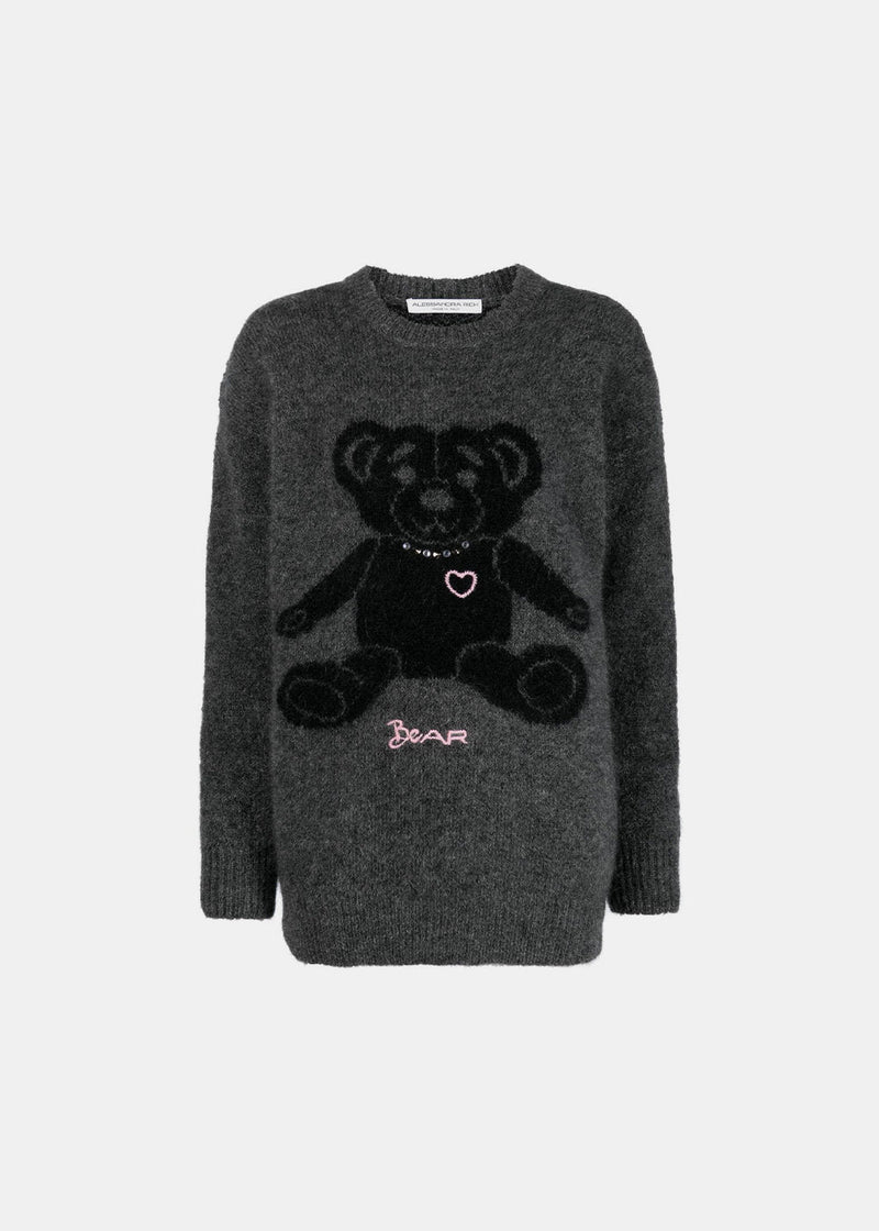 Alessandra Rich intarsia-knit Teddy-Bear Jumper - Grey