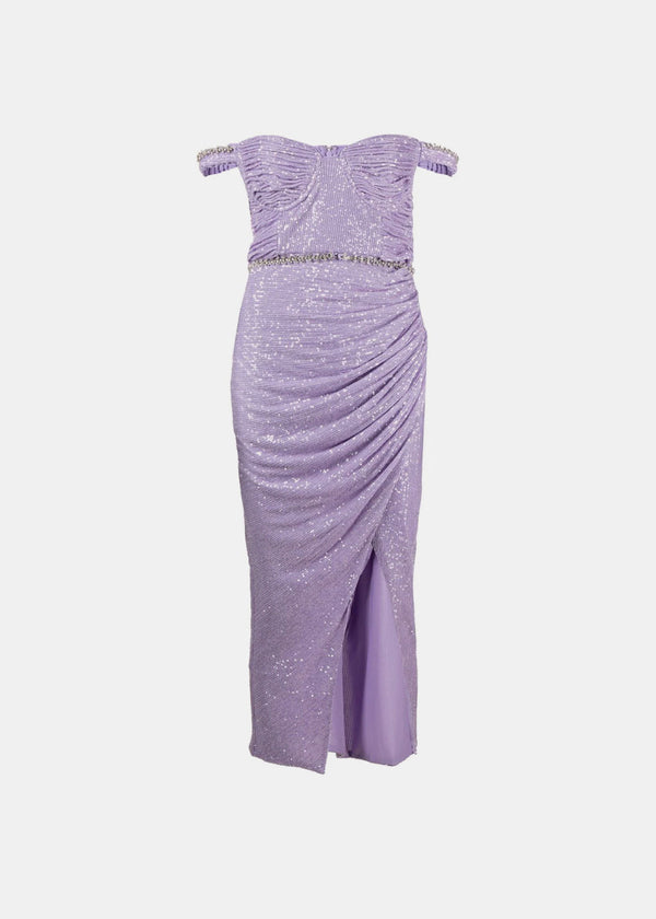 Self-Portrait Purple Sequin-Embellished Midi Dress - NOBLEMARS