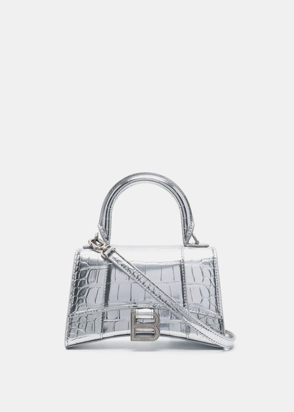 Balenciaga Silver Hourglass XS Top Handle Bag - NOBLEMARS