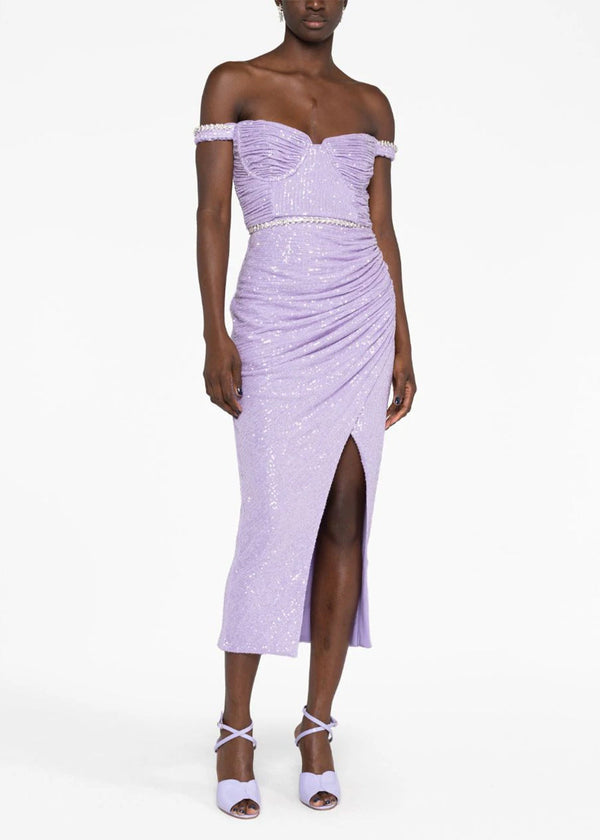 Self-Portrait Purple Sequin-Embellished Midi Dress - NOBLEMARS