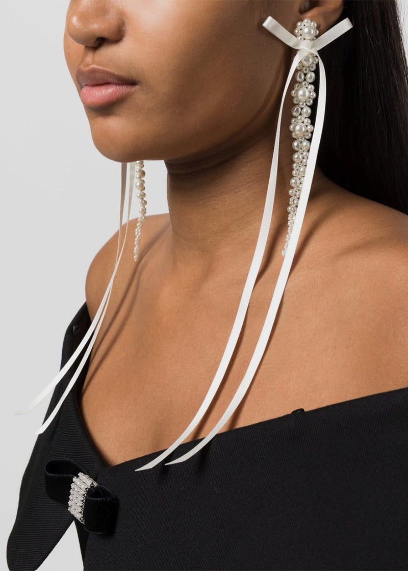 Simone Rocha Pearl Bow Ribbon Drip Earrings - NOBLEMARS