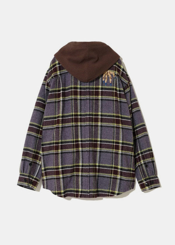 UNDERCOVER Purple Bead Embroidery Check Hooded Shirt - NOBLEMARS