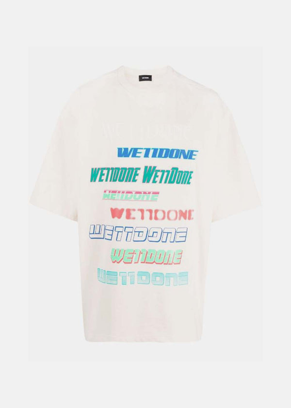 WE11DONE Cream Logo Print Short-Sleeve T-Shirt - NOBLEMARS