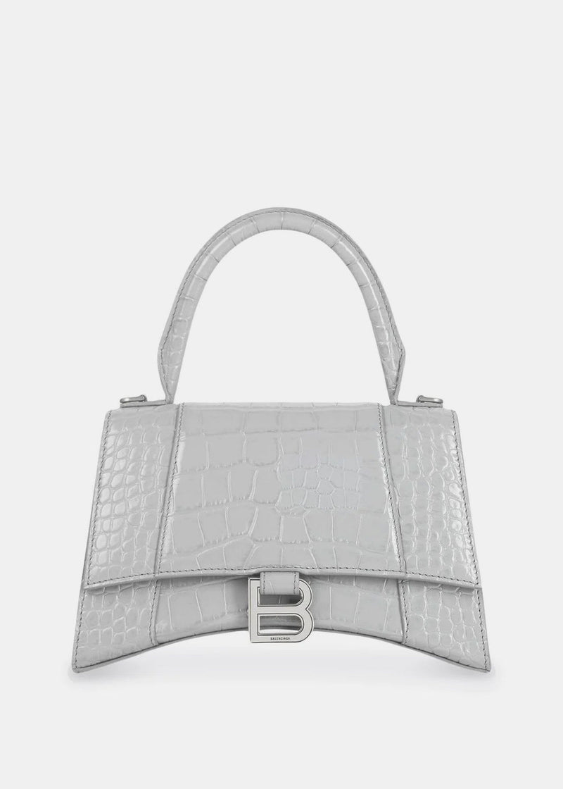 Balenciaga Hourglass Small Crocodile Embossed Leather Bag in Gray