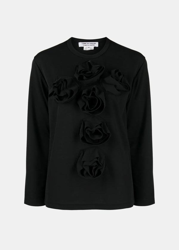 COMME DES GARçONS COMME DES GARçONS Black Floral-Appliqué Piqué Sweatshirt - NOBLEMARS