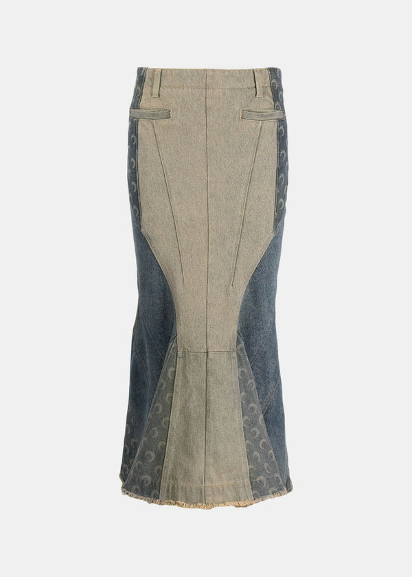 Marine Serre Blue Regenerated Denim Flared Skirt - NOBLEMARS