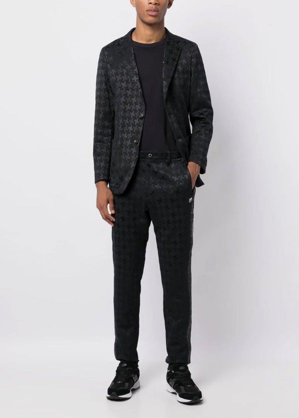 MASTER BUNNY EDITION Black Modified Staggered Jacquard Blazer - NOBLEMARS