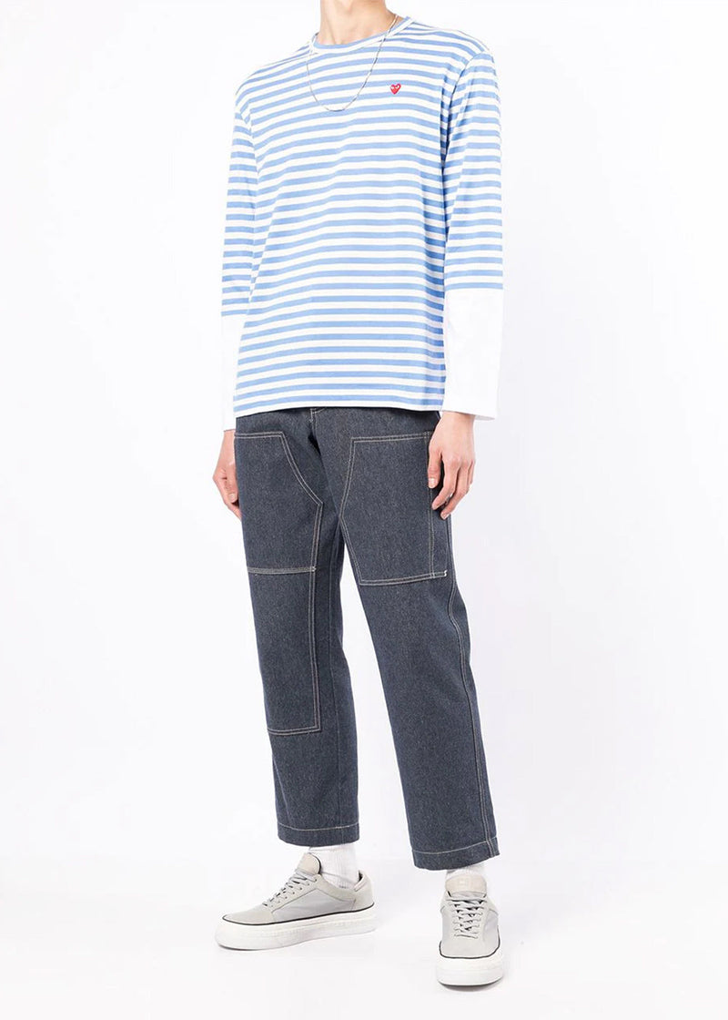 Comme Des Gar?ons Play Blue & White Striped Long Sleeves - NOBLEMARS