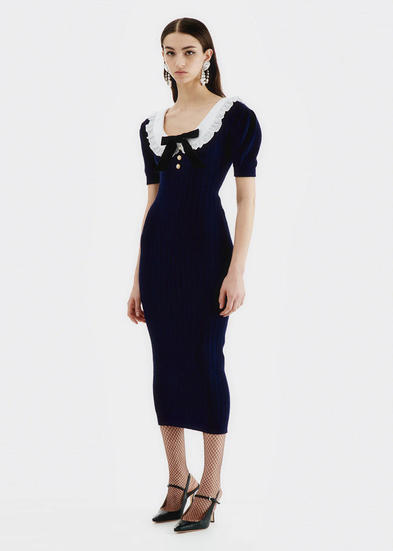 Alessandra Rich Navy Jewel Buttoned Midi Dress - NOBLEMARS