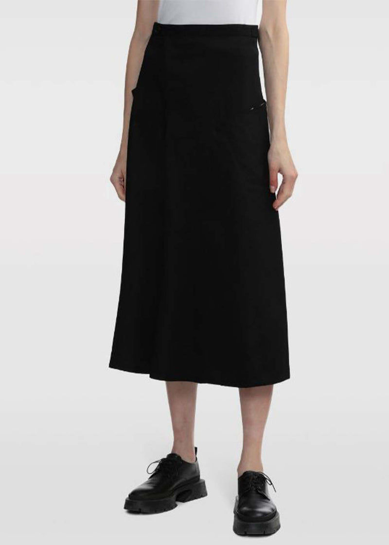 Y'S Black Flare Skirt With Gusset - NOBLEMARS