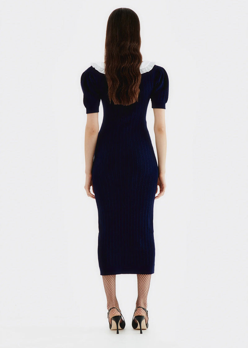 Alessandra Rich Navy Jewel Buttoned Midi Dress - NOBLEMARS