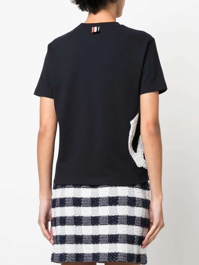 THOM BROWNE Women Short Sleeve Tee w/ Boucle Emb Anchor Icon In Classic Pique - NOBLEMARS