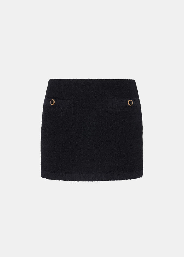Alessandra Rich Black Checked Tweed Boucle Mini Skirt