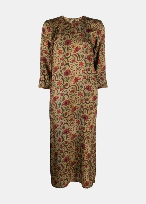 Uma Wang Tan Agina Floral-Print Midi Dress - NOBLEMARS