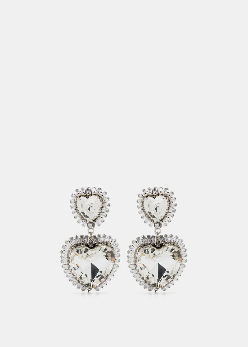 Alessandra Rich Crystal Double Hearts Earrings - NOBLEMARS