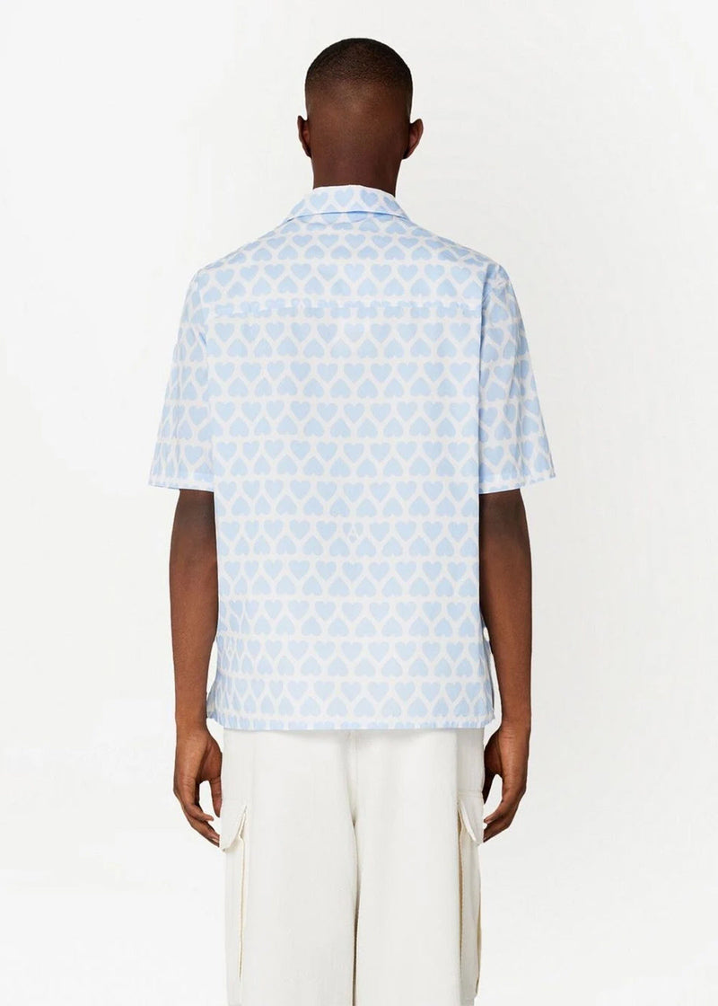 Ami Alexandre Mattiussi Blue Heart-Print Short-Sleeve Shirt - NOBLEMARS