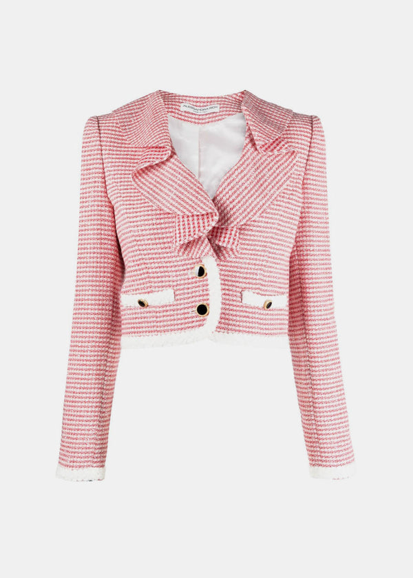 Alessandra Rich Red/Pink Vichy Sequin Tweed Jacket