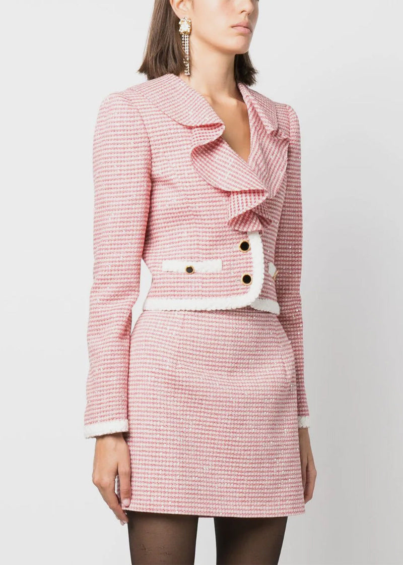 Alessandra Rich sequinned single-breasted tweed blazer - Pink