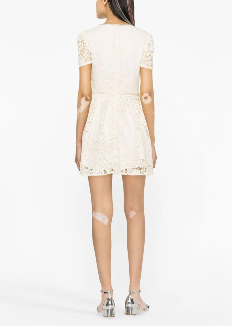 Self-Portrait Cream Cord Lace Bow Mini Dress - NOBLEMARS
