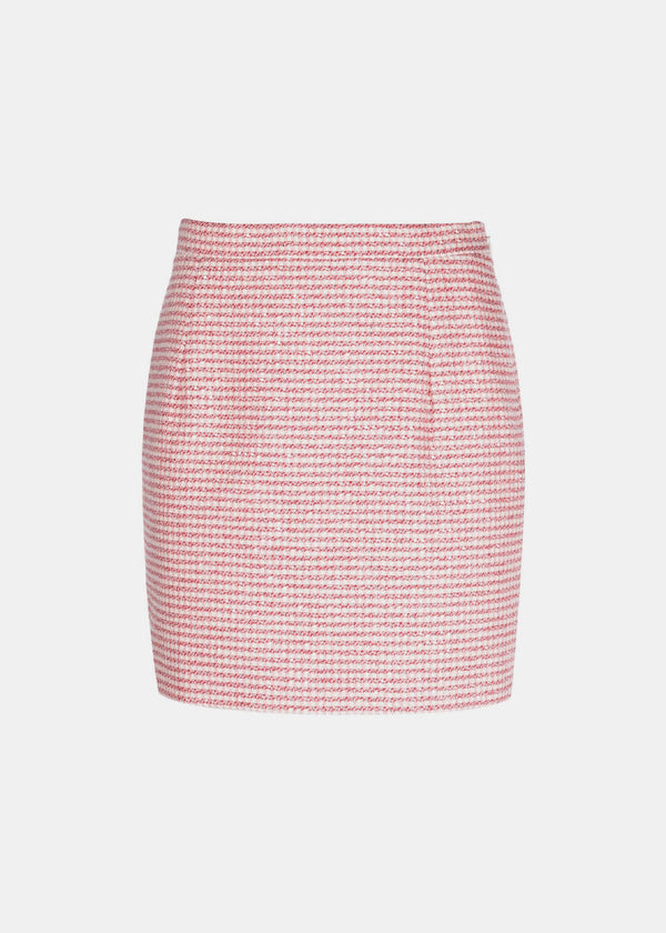 Alessandra Rich Red/Pink Vichy Sequin Tweed Mini Skirt